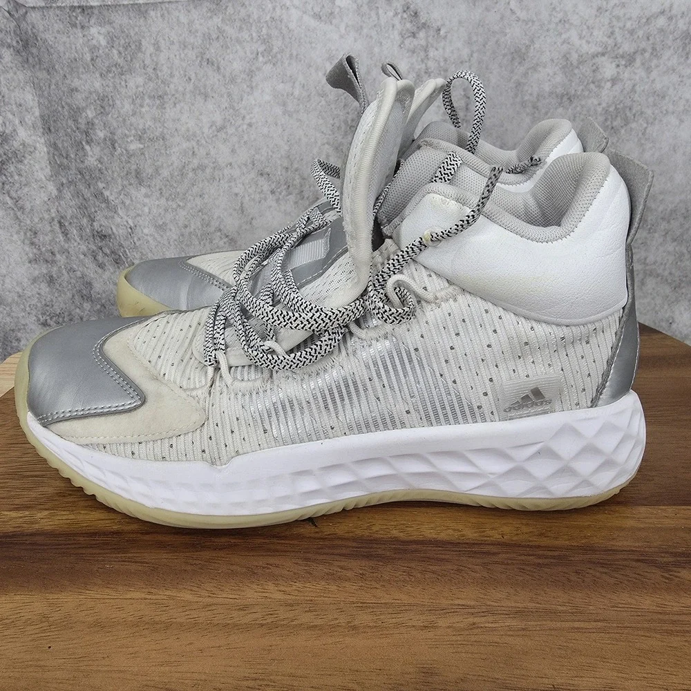 Adidas Pro Boost Mid Basketball Shoes Boys 5.5‎ White Silver Sneakers FW9511